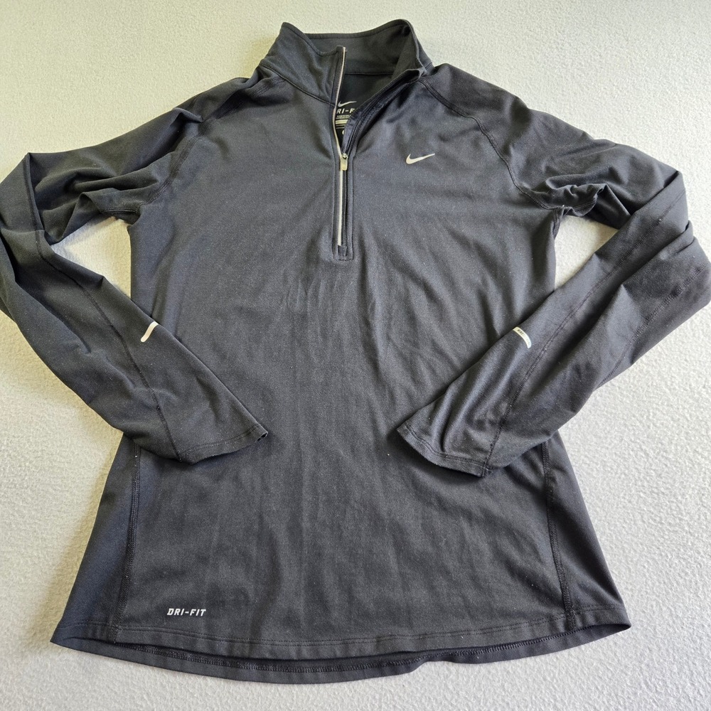 Nike Dri-FIT Pullover Women Medium Black Quarter Zip Running Top 602677-010